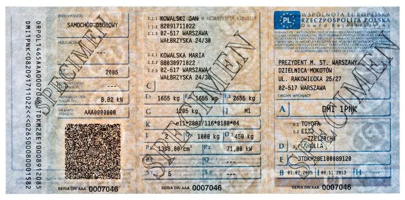 Kolor samochodu w dowodzie
